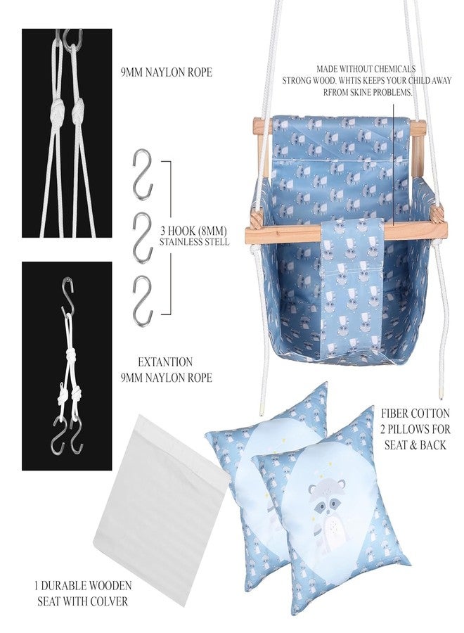 BOFFLE أرجوحة خشبية معلقة للأطفال من بوفل، أرجوحة حديقة قابلة للتعديل مع وسادتين | تتحمل وزنًا يصل إلى 20 كجم (من سنة إلى 3 سنوات) - Image 4